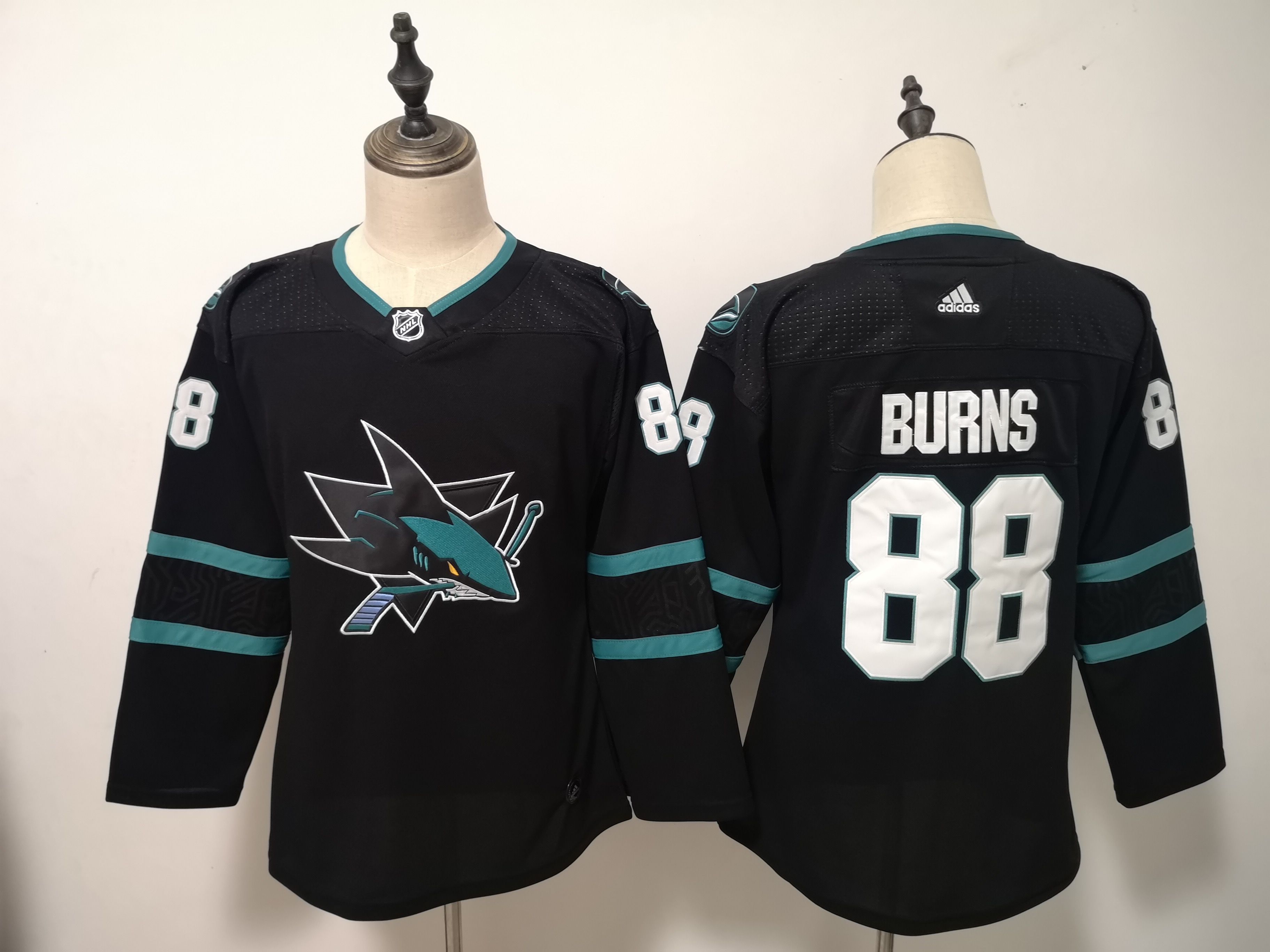 Women San Jose Sharks #88 Burns Black Adidas Stitched NHL Jersey->women nfl jersey->Women Jersey